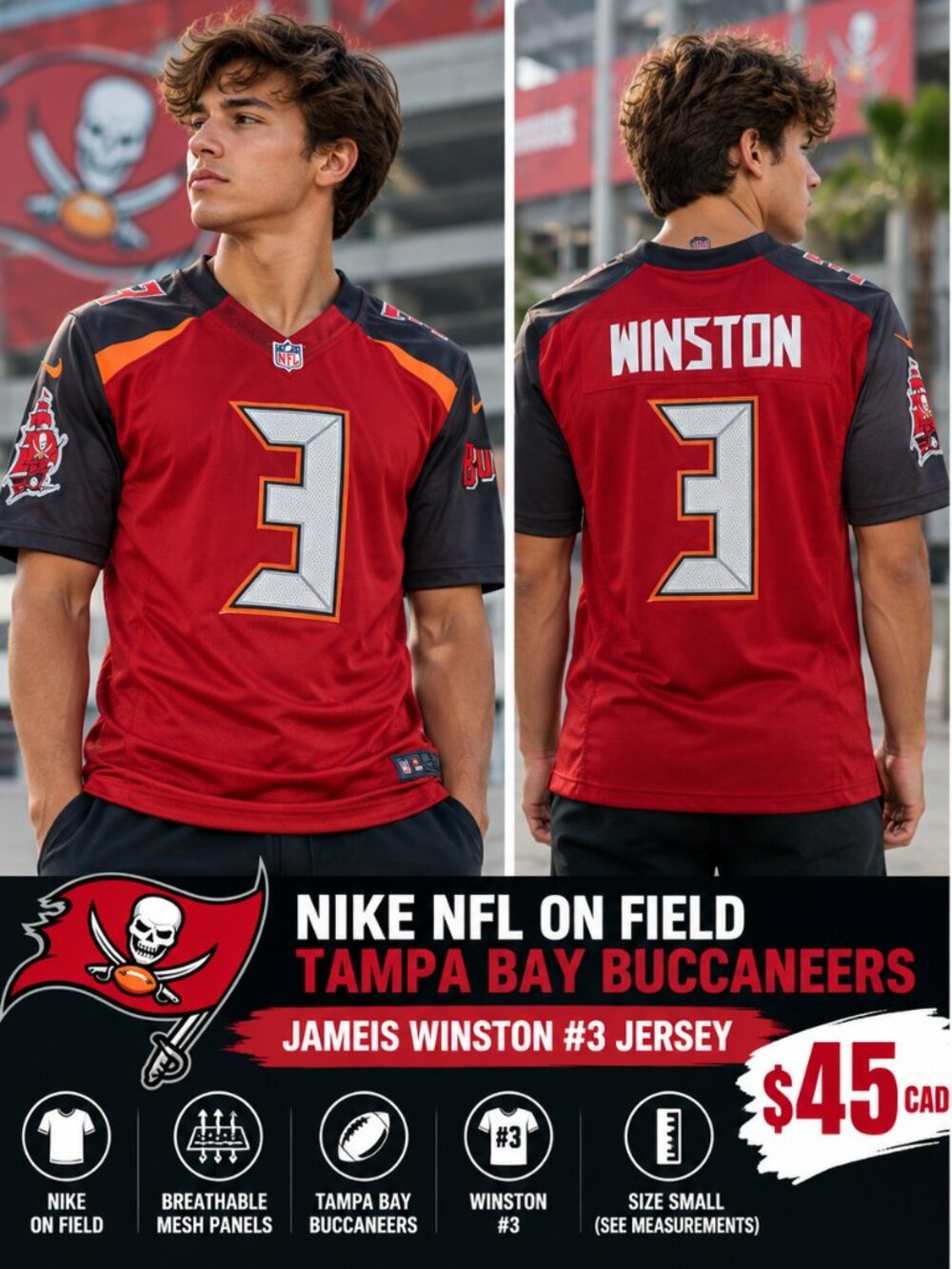 Nike Tampa Bay Buccaneers Jameis Winston #3 NFL Jersey – Small Price: $45 CAD
